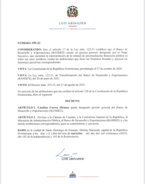 Abinader designa a Catalino Correa Hiciano como nuevo gerente del Bandex