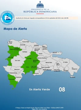 COE eleva a ocho el número de provincias en alerta verde