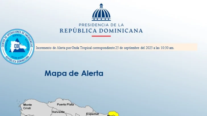 COE emite alerta amarilla para 8 provincias y el Distrito Nacional por onda tropical y vaguada