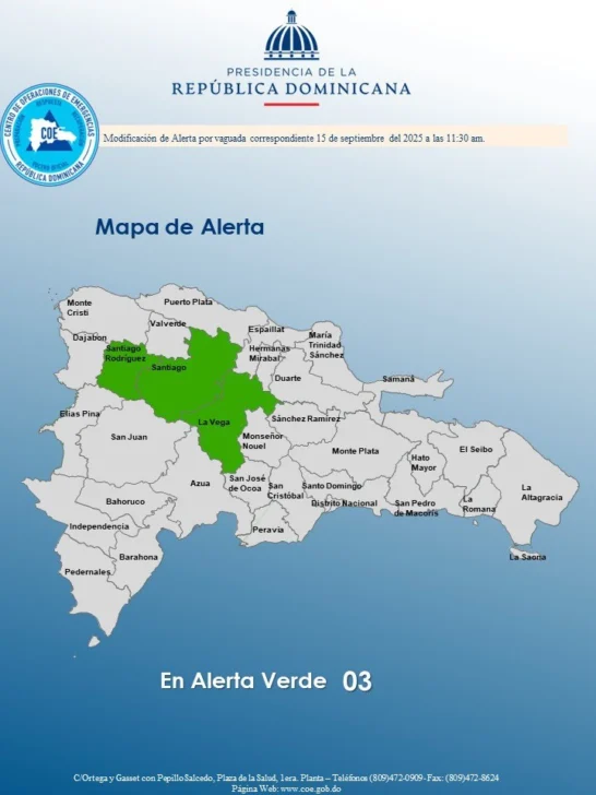 COE mantiene tres provincias en alerta verde COE mantiene tres provincias en alerta verde