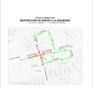 Gabinete de Transporte informa restricción de giros a la izquierda en la Núñez de Cáceres con Kennedy