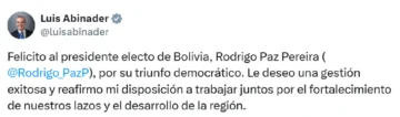 Abinader felicita a Rodrigo Paz por su triunfo en las elecciones de Bolivia