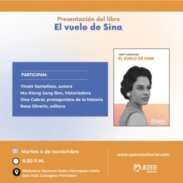 Novela 'El vuelo de Sina', de Yinett Santelises, será presentada el 4 de noviembre