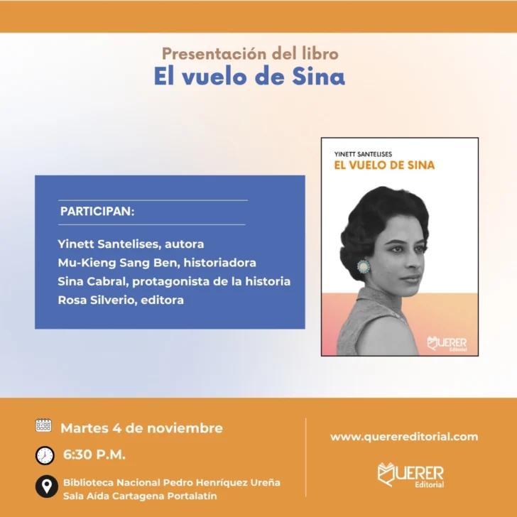 Novela 'El vuelo de Sina', de Yinett Santelises, será presentada el 4 de noviembre