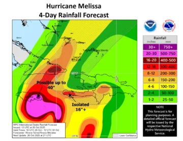 Melissa es ya un huracán categoría 4 y avanza lentamente hacia Jamaica