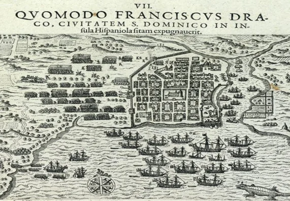  Mapa de la ciudad de Santo Domingo durante la invasión de Francis Drake en 1586.