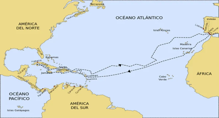 Mapa-que-muestra-la-trayectoria-seguida-por-Cristobal-Colon-en-su-segundo-viaje-728x394