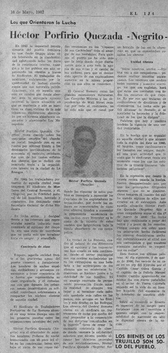 Héctor Porfirio Quezada “Negrito”: Héroe de nuestra clase obrera Héctor Porfirio Quezada “Negrito”: Héroe de nuestra clase obrera