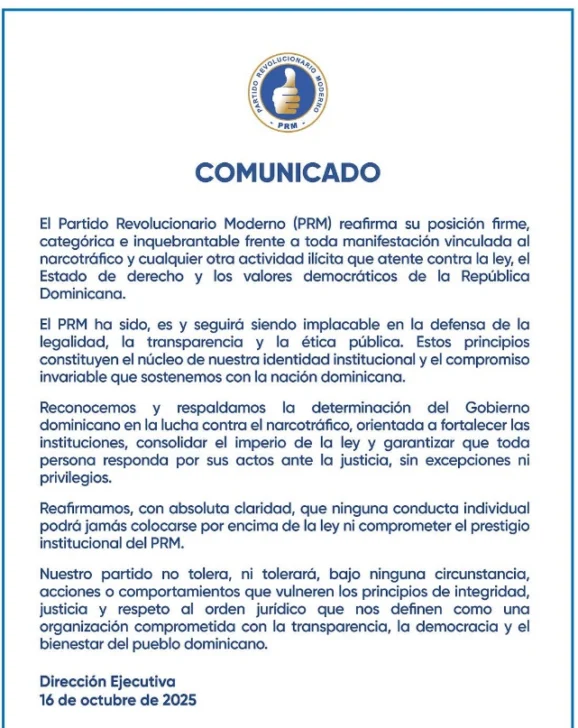 El PRM marca distancia de dirigentes vinculados al narcotráfico El PRM marca distancia de dirigentes vinculados al narcotráfico