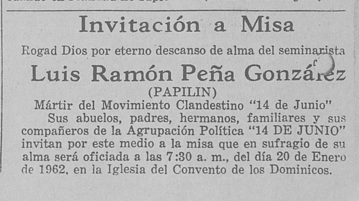Luis Ramón Peña González, (Papilín): Mártir Movimiento Clandestino '14 de Junio'