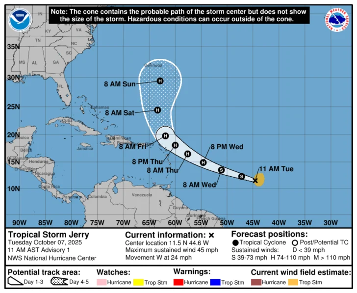 Se forma Jerry, la décima tormenta tropical en el Atlántico