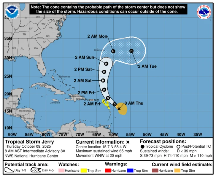 La tormenta Jerry crece en el Atlántico con el pronóstico de ser huracán el fin de semana La tormenta Jerry crece en el Atlántico con el pronóstico de ser huracán el fin de semana