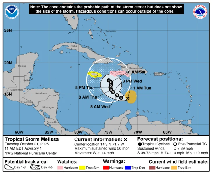 Se forma la tormenta tropical Melissa en el Caribe y amenaza como huracán a Haití Se forma la tormenta tropical Melissa en el Caribe y amenaza como huracán a Haití