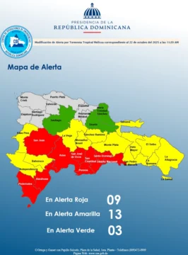 Tormenta tropical Melissa: 9 provincias en alerta roja y 13 en amarilla en República Dominicana