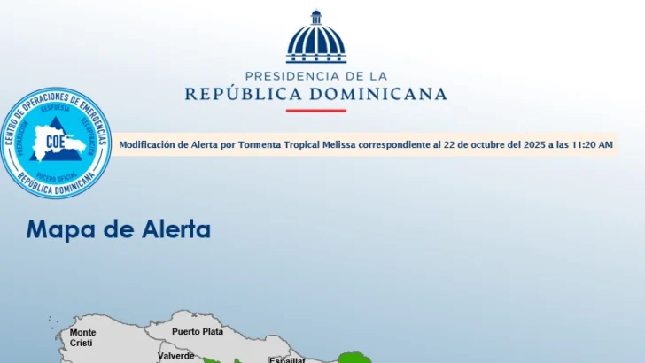 Tormenta tropical Melissa: 9 provincias en alerta roja y 13 en amarilla en República Dominicana