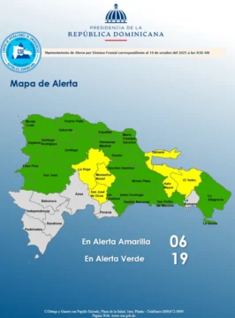 Mantienen 6 provincias en alerta amarilla y 19 en verde por posibles inundaciones