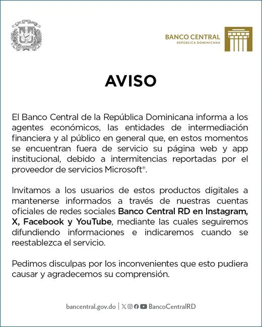 Página web del Banco Central esta fuera de servicio por reportes de intermitencias Página web del Banco Central esta fuera de servicio por reportes de intermitencias