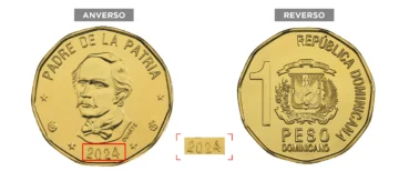 Banco Central emite monedas de RD$ 1.00, año 2024