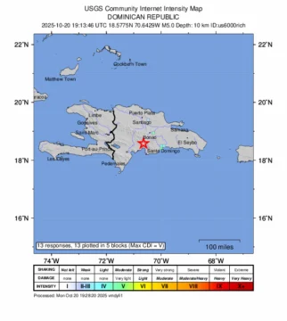 Temblor de 5 grados sacude Santo Domingo, San Cristóbal y otras provincias