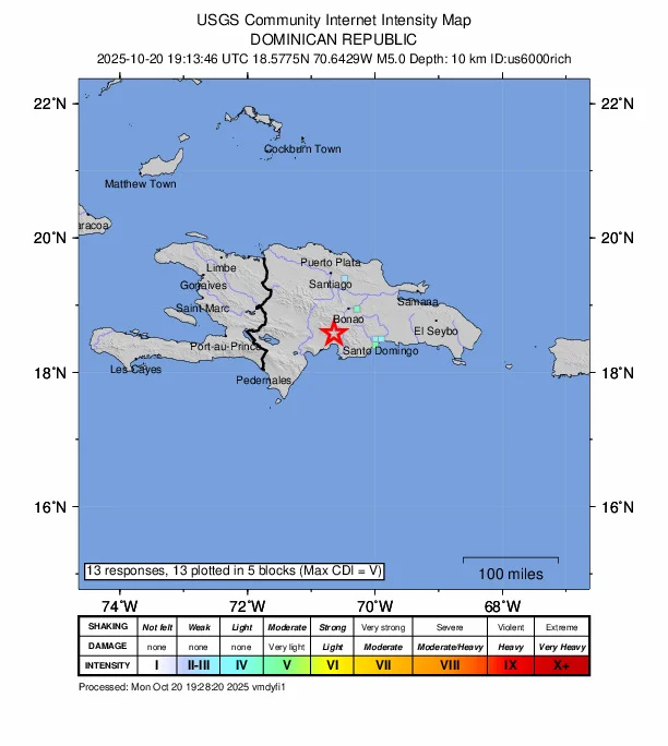 Temblor de 5 grados sacude Santo Domingo, San Cristóbal y otras provincias Temblor de 5 grados sacude Santo Domingo, San Cristóbal y otras provincias