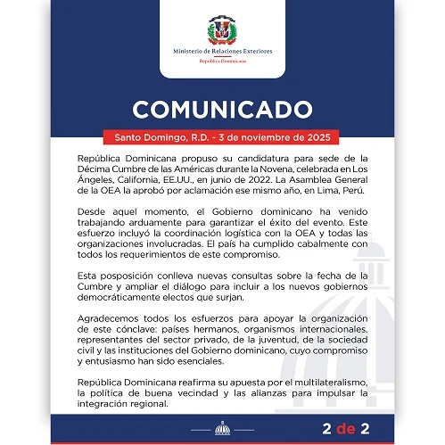 República Dominicana pospone Cumbre de las Américas para el próximo año República Dominicana pospone Cumbre de las Américas para el próximo año
