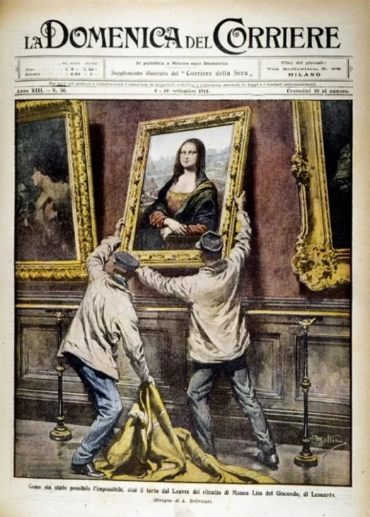  A. Beltrame, Robo de la Mona Lisa, ilustración del semanario La Domenica del Corriere, del 3 al 10 de septiembre de 1911. (Archivos de la autora).