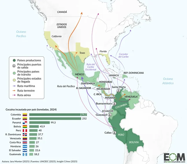  La gráfica muestra la cocaína incautada por toneladas durante el año 2024. (Fuente externa)