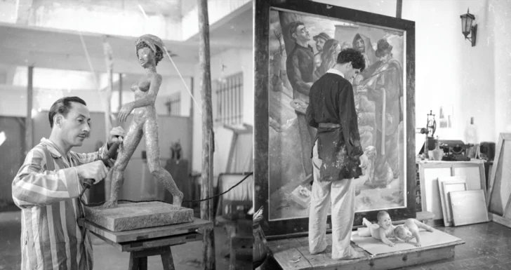  Manolo Pascual y José Vela Zanetti mientras trabajan en sus talleres – AGN