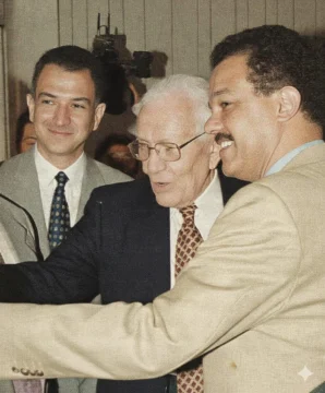  El diplomático Víctor Grimaldi junto a los expresidentes Juan Bosch y Leonel Fernández. (Fuente externa).