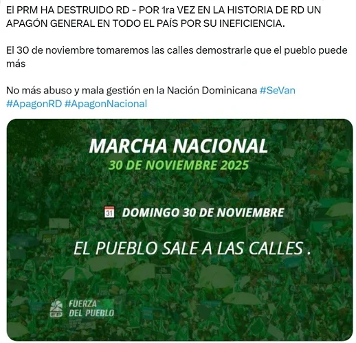 Leonel y su partido FP en primera fila para criticar el apagón nacional