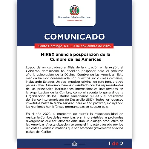 República Dominicana pospone Cumbre de las Américas para el próximo año República Dominicana pospone Cumbre de las Américas para el próximo año