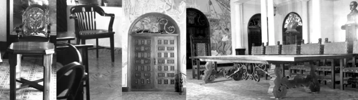  Obras de Palacios donde en el interior se muestran bustos de los trinitarios obra de Abelardo Rodríguez Urdaneta. Esta mesa similar a la del estudio fotográfico de Barón Castillo. – AGN