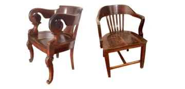  Muestra de Silla presidencial de los años 30 y sillas de los colaboradores en oficinas del estado entre la gran variedad de producidas con diferentes estilos que se utilizaron hasta los años 70s en oficinas estatales – Colección Sergio Cross