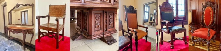  Parte de obras de Pascual Palacios para el Palacio Nacional. En adición hizo el mobiliario del Salón de Consejo. (Colección de Bienes Históricos del Recorrido Histórico - Cultural del Palacio Nacional) las cuales se combinaron con piezas bañadas de oro por otros fabricantes – Comisión de Restauración y Conservación del Palacio Nacional & de su entorno urbano.