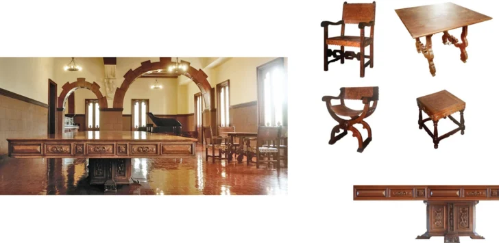  Mobiliario del Salón Bar Las Caobas del Palacio Nacional Dominicano donde destacan también esculturas en escayola obra de Rodolfo Gutiérrez Rapp de 1946 – Colección Histórica inventariada por la Comisión de Restauración y Conservación del Palacio Nacional & de su entorno urbano (CIBC-MINC-RD)