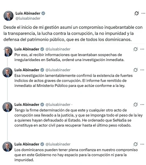 Abinader ordenó que Senasa se constituya en actor civil para recuperar lo robado Abinader ordenó que Senasa se constituya en actor civil para recuperar lo robado