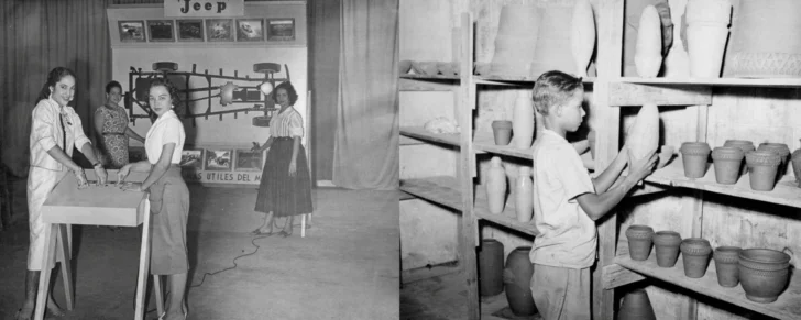  Fotos interiores del Pabellón Automovilístico o de vehículos de motor y de un comercio de artículos de manufactura dominicana – AGN