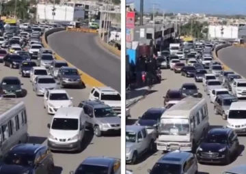 Congestión vehicular en el kilómetro 9 de la autopista Duarte por cierre de carriles