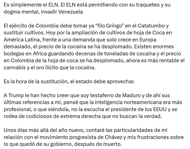 Petro: narcotráfico del ELN facilita posible invasión de EEUU a Venezuela