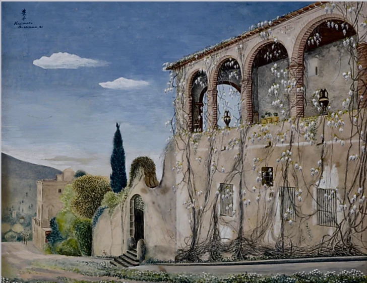  Vista de las afueras de Barcelona, acuarela y gouache, de Toyo Kurimoto.