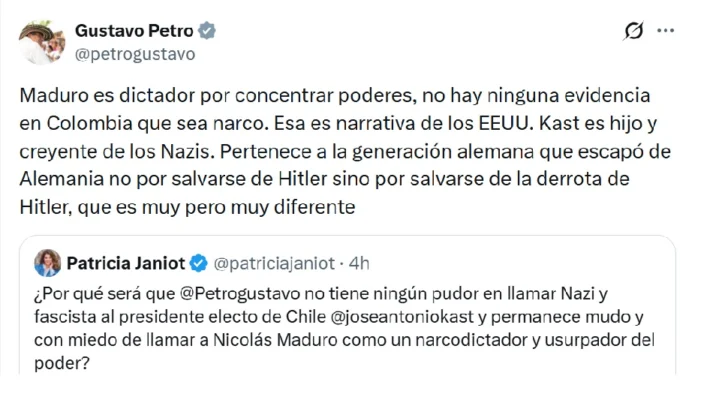 Petro llama 'dictador' a Maduro, pero no cree que sea 'narcodictador'