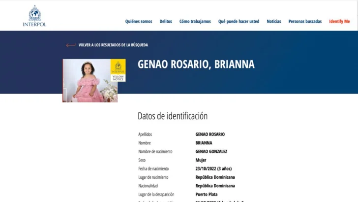 Último Minuto: Interpol publica ficha de Brianna Genao, niña desaparecida en Puerto Plata