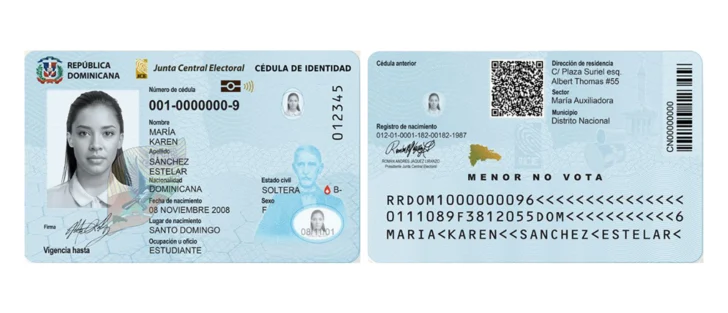  Cédula de identidad para menores de edad, militares y policías (Fuente imágenes: JCE).