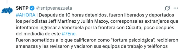 Gobierno de Delcy apresa a otros dos periodistas y luego los deporta