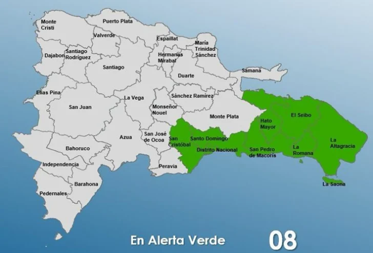 Ya son siete las provincias y el Distrito Nacional en alerta por lluvias