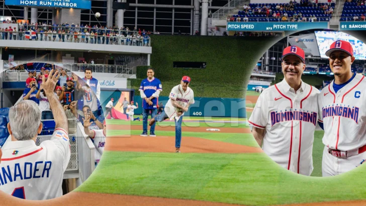 Presidente Abinader asiste a juego inaugural de RD en el Clásico Mundial de Béisbol en Miami y lanza primera bola