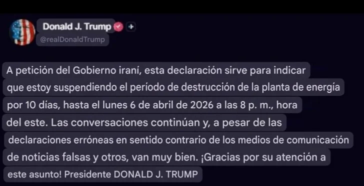 Trump extiende hasta el 6 de abril su ultimátum para que Irán reabra el estrecho de Ormuz Trump extiende hasta el 6 de abril su ultimátum para que Irán reabra el estrecho de Ormuz
