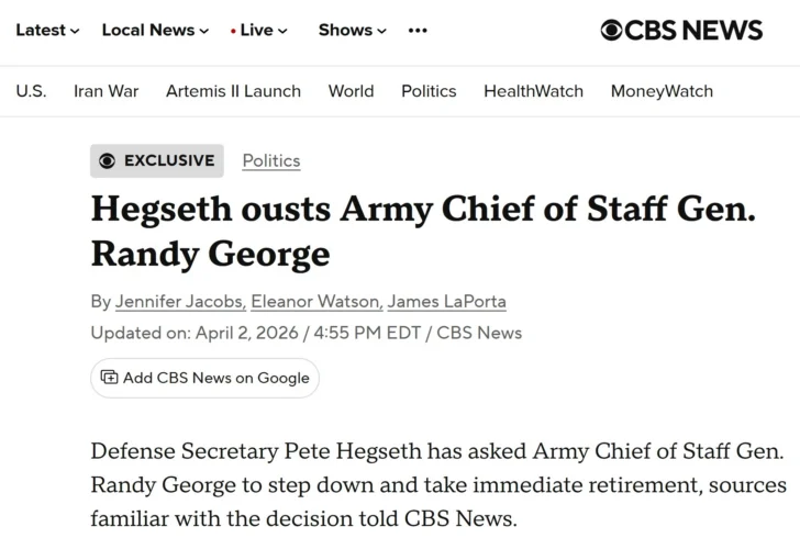 Jefe del Pentágono pidió dimisión al jefe del Ejército de EEUU