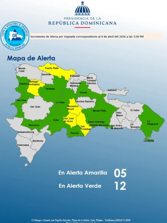 COE mantiene 5 provincias en alerta amarilla por vaguada COE mantiene 5 provincias en alerta amarilla por vaguada