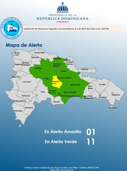 COE amplía alertas por aguaceros y tormentas eléctricas en 10 provincias y el Distrito Nacional COE amplía alertas por aguaceros y tormentas eléctricas en 10 provincias y el Distrito Nacional